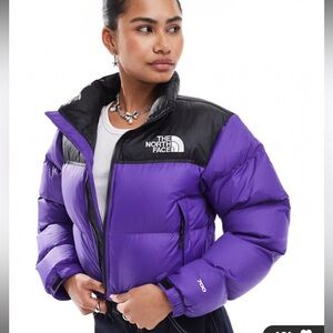 The North Face Women's Cropped Purple Puffer - Nuptse Short Jacket - Small